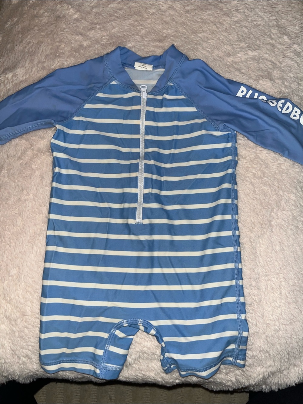 Rugged Butts Striped Blue & White Kids One-Piece Rash Suit with Front Zip